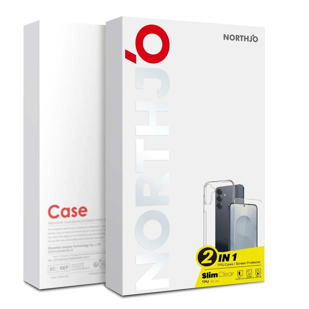 NORTHJO Soft TPU Clear Phone Case with Tempered Glass Screen Protector - For Samsung Galaxy S25 FE