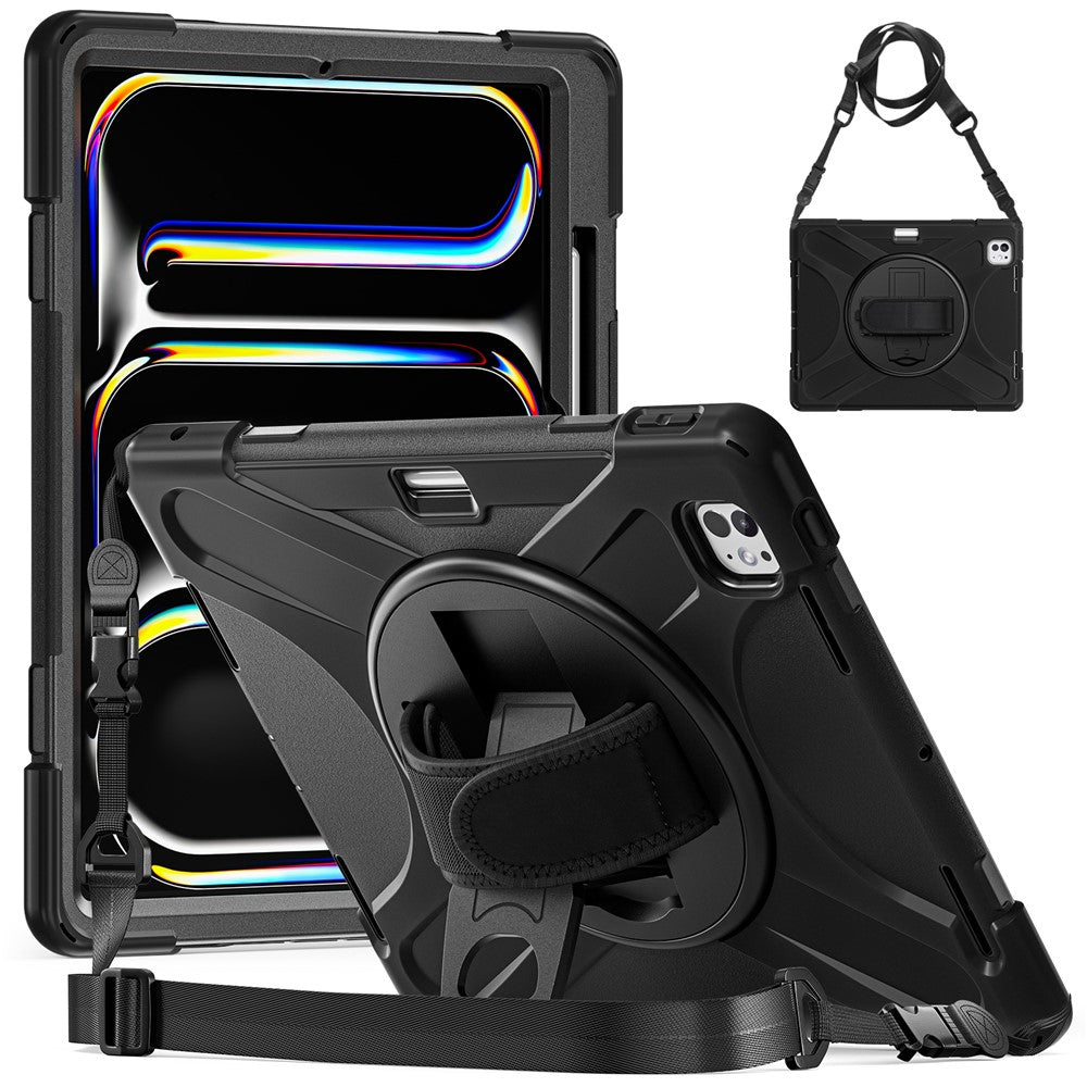 Kickstand Pen Slot TPU + PC + Silicone Case Tablet Cover with Shoulder Strap - For iPad Pro 13 (2025) / (2024)