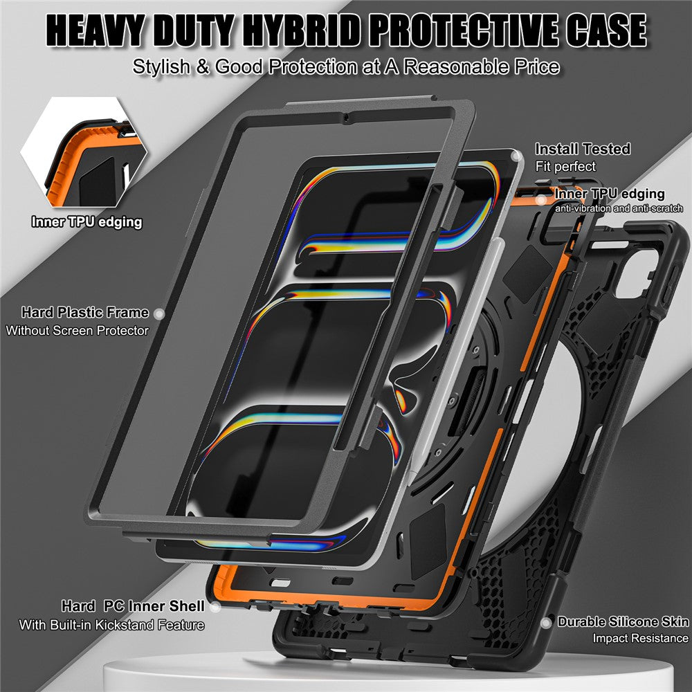 Kickstand Pen Slot TPU + PC + Silicone Case Tablet Cover with Shoulder Strap - For iPad Pro 13 (2025) / (2024)
