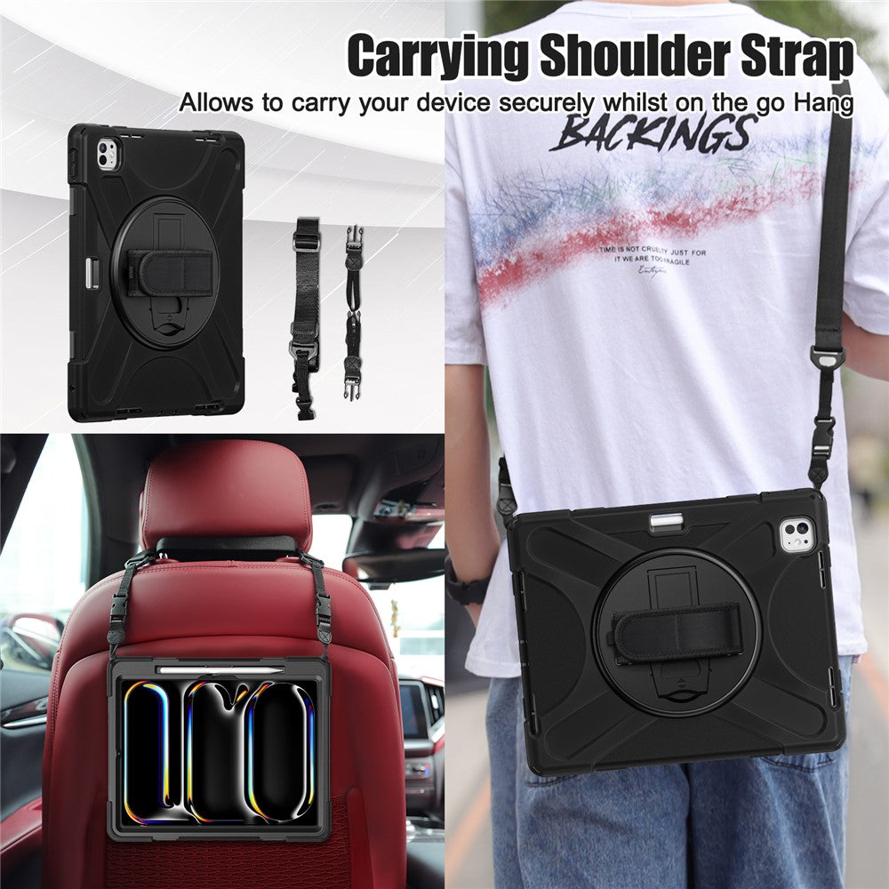Kickstand Pen Slot TPU + PC + Silicone Case Tablet Cover with Shoulder Strap - For iPad Pro 13 (2025) / (2024)