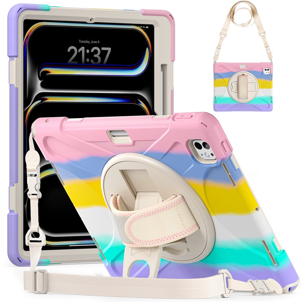 Kickstand Pen Slot TPU + PC + Silicone Case Tablet Cover with Shoulder Strap - For iPad Pro 13 (2025) / (2024)