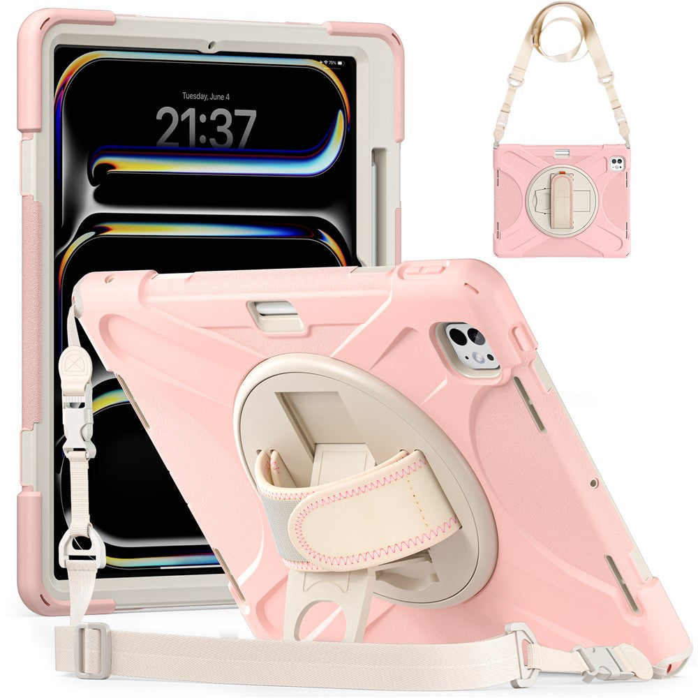Kickstand Pen Slot TPU + PC + Silicone Case Tablet Cover with Shoulder Strap - For iPad Pro 13 (2025) / (2024)