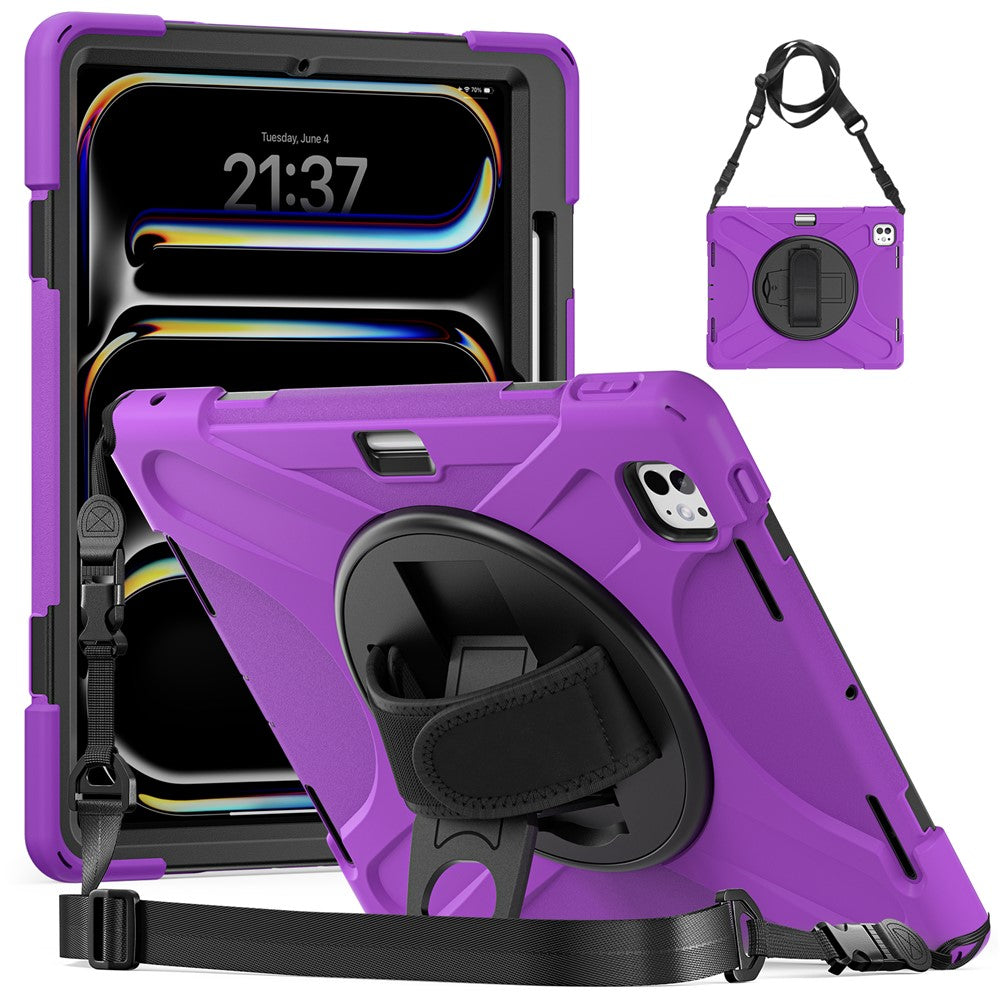 Kickstand Pen Slot TPU + PC + Silicone Case Tablet Cover with Shoulder Strap - For iPad Pro 13 (2025) / (2024)