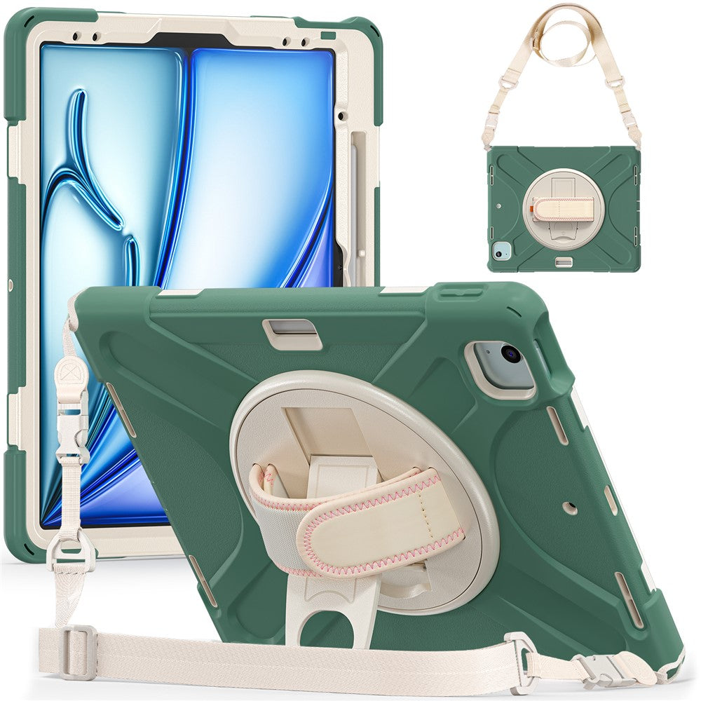 Kickstand Pen Slot TPU + PC + Silicone Case Tablet Cover with Shoulder Strap - For iPad Air 11 (2025) / (2024)