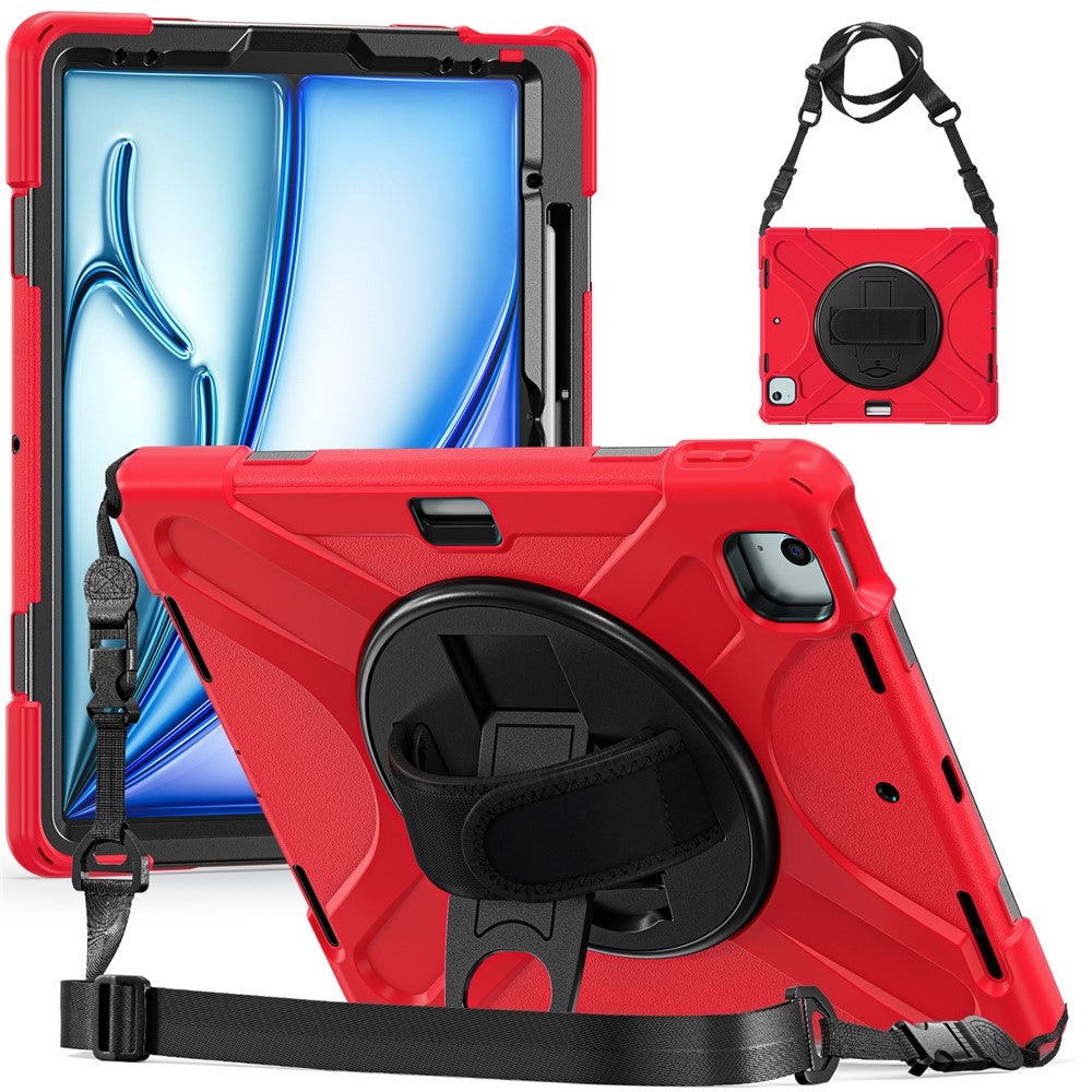 Kickstand Pen Slot TPU + PC + Silicone Case Tablet Cover with Shoulder Strap - For iPad Air 11 (2025) / (2024)