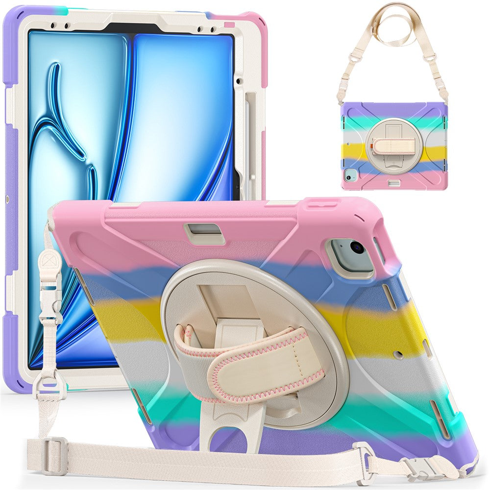 Kickstand Pen Slot TPU + PC + Silicone Case Tablet Cover with Shoulder Strap - For iPad Air 11 (2025) / (2024)