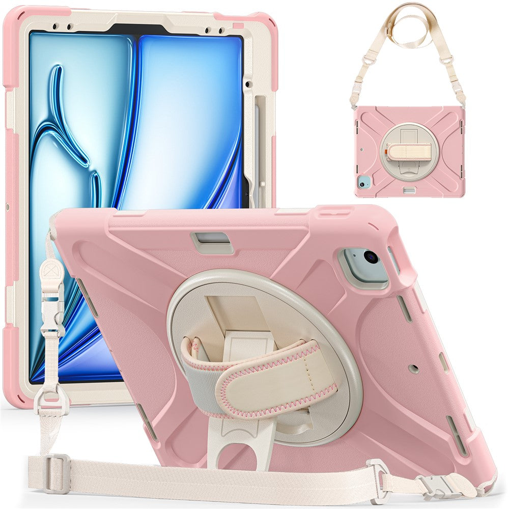 Kickstand Pen Slot TPU + PC + Silicone Case Tablet Cover with Shoulder Strap - For iPad Air 11 (2025) / (2024)