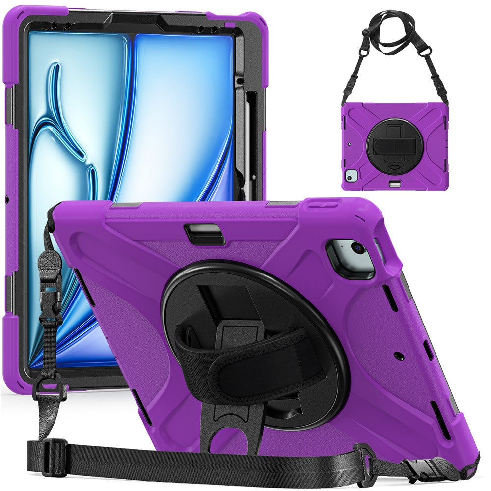 Kickstand Pen Slot TPU + PC + Silicone Case Tablet Cover with Shoulder Strap - For iPad Air 11 (2025) / (2024)