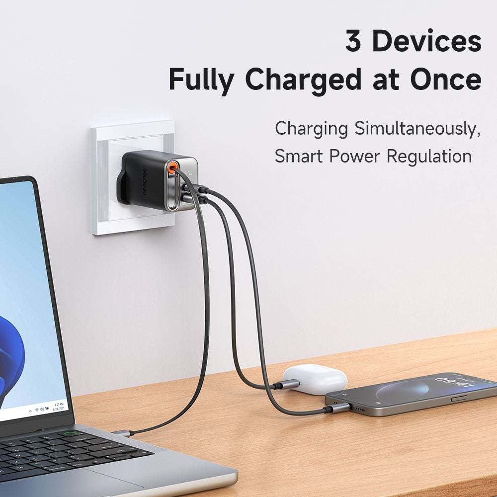 Mcdodo CH-409 FreeGo 67W GaN Charger USB-C USB-A Power Adapter with Built-in Retractable Cable