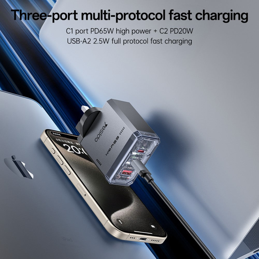 Yesido YC147 65W GaN Charger Fast Charging Power Adapter with Multiple Ports Mechanical Design
