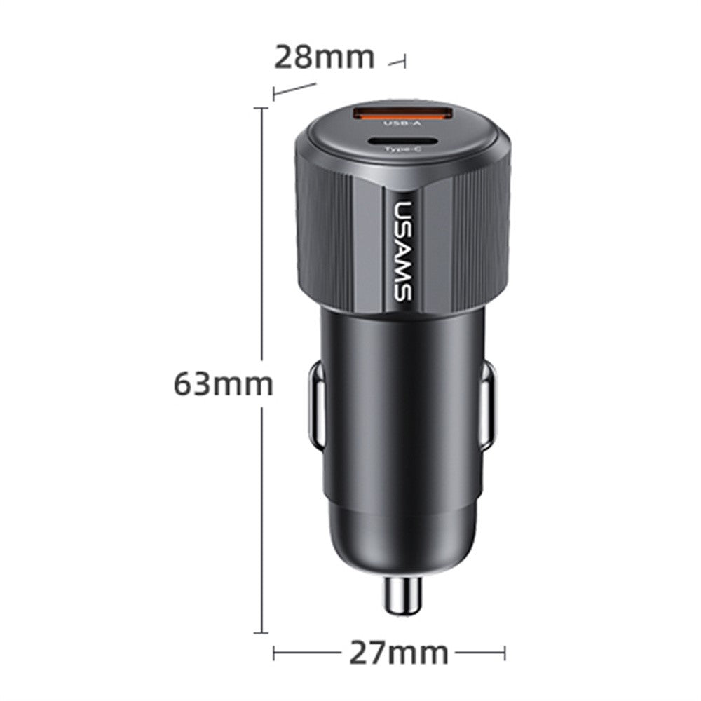 Usams CC283 Car Charger 60W Dual Port USB-A + Type-C Fast Charging