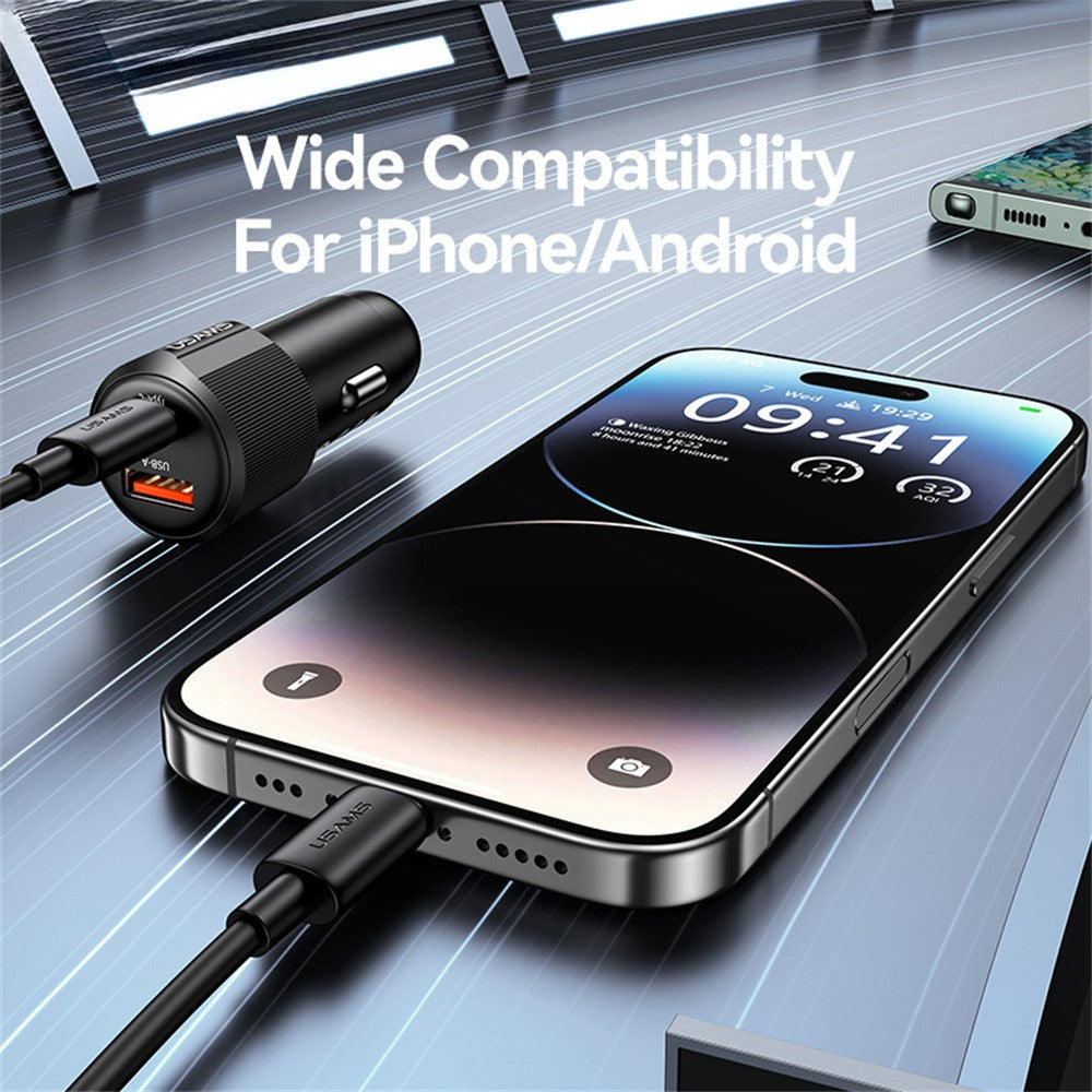Usams CC283 Car Charger 60W Dual Port USB-A + Type-C Fast Charging