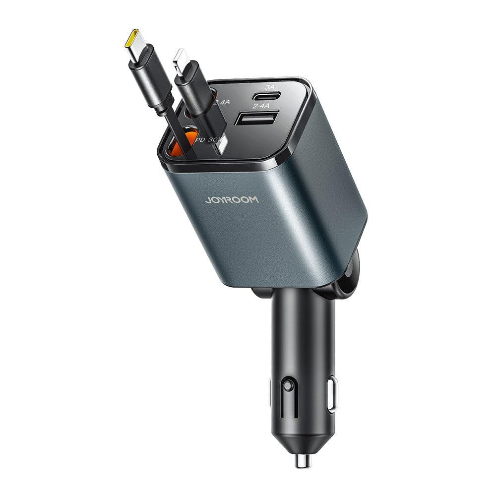 Joyroom CCL05 4 in 1 Car Charger with Fast Charging Retractable Dual Cables