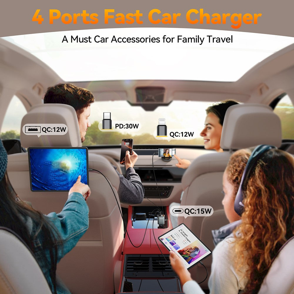 Joyroom CCL05 4 in 1 Car Charger with Fast Charging Retractable Dual Cables