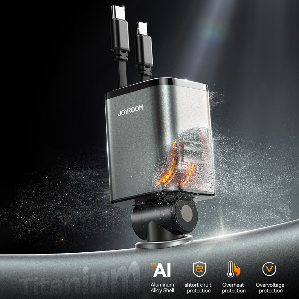 Joyroom CCL05 4 in 1 Car Charger with Fast Charging Retractable Dual Cables