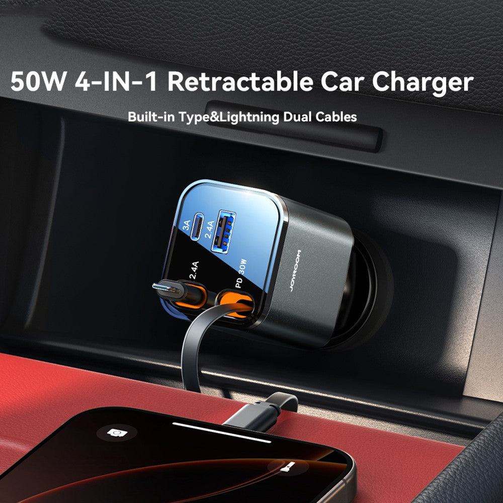 Joyroom CCL05 4 in 1 Car Charger with Fast Charging Retractable Dual Cables