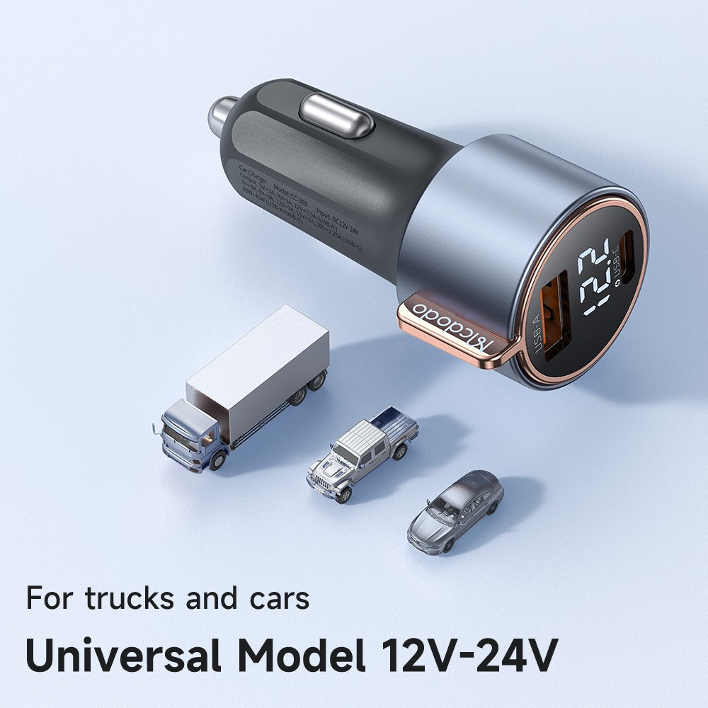 Mcdodo CC-3690 USB-A + USB-C Dual Ports PD 75W Fast Car Charger with Digital Display