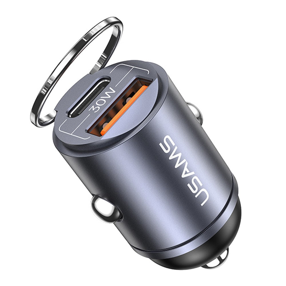 Usams US-CC206 C38 PD 30W USB A + USB-C Fast Charging Car Adapter with Pull Ring