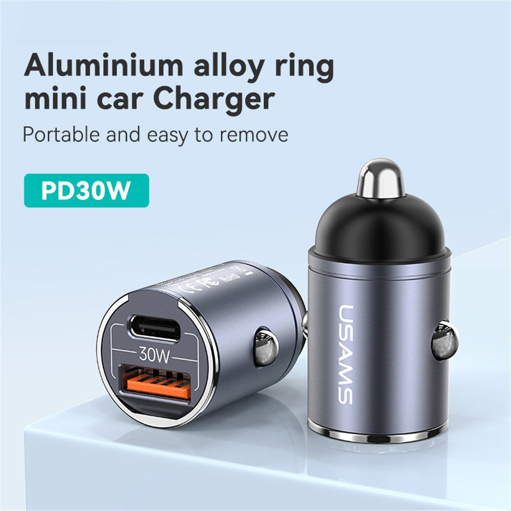 Usams US-CC206 C38 PD 30W USB A + USB-C Fast Charging Car Adapter with Pull Ring