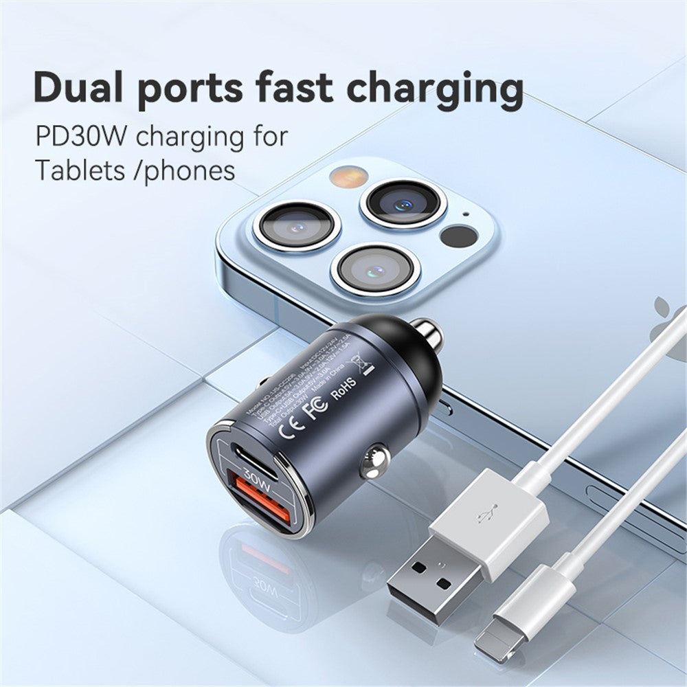 Usams US-CC206 C38 PD 30W USB A + USB-C Fast Charging Car Adapter with Pull Ring