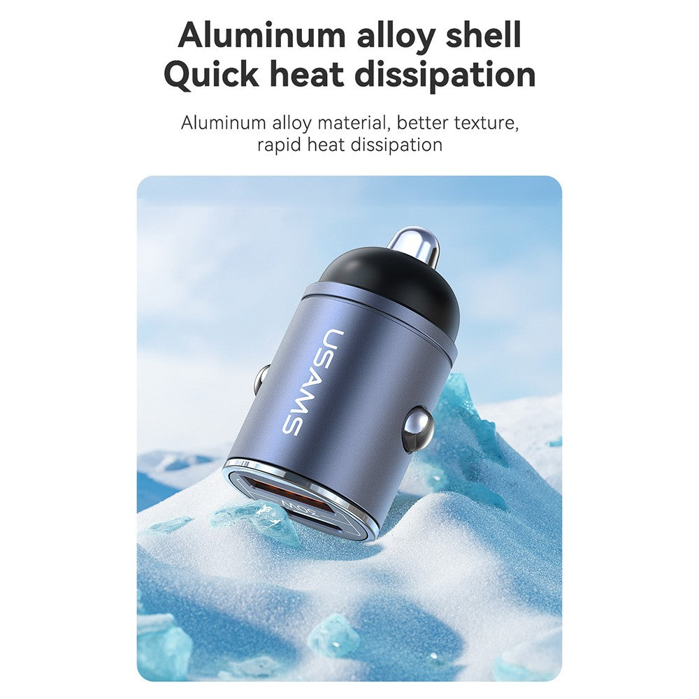 Usams US-CC206 C38 PD 30W USB A + USB-C Fast Charging Car Adapter with Pull Ring