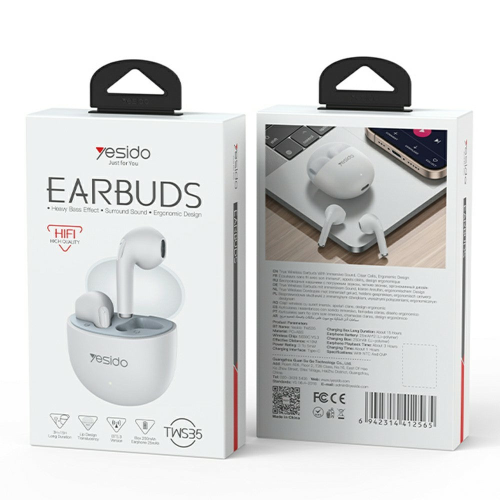 Yesido TWS35 Semi In Ear Bluetooth-compatible White Earbuds