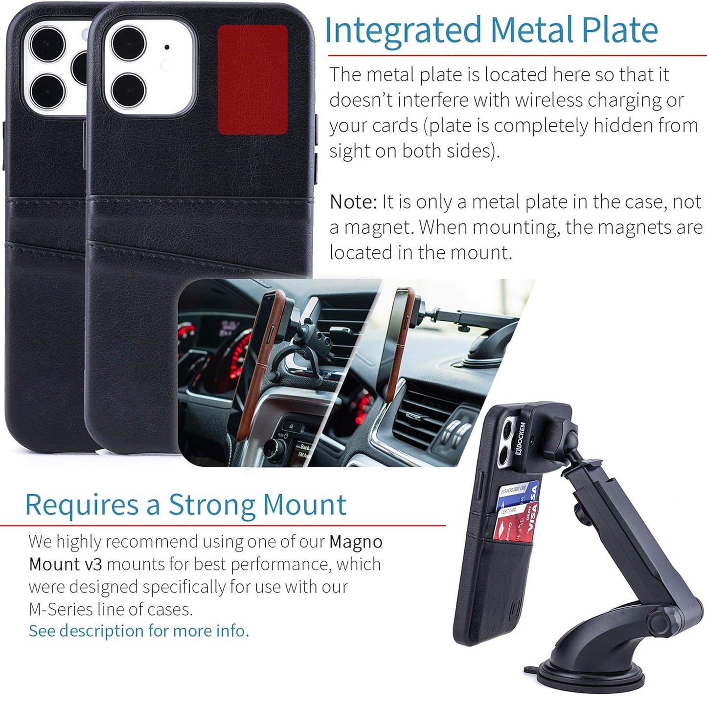 Dockem Wallet Case Built-in Metal Plate for Magnetic Mounting & 2 Credit Card Holders - For iPhone 12 / iPhone 12 Pro