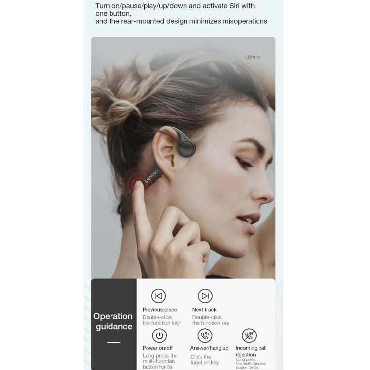Lenovo X4 Bluetooth 5.0 Bone Conduction Black Wireless Bluetooth Earphone - MosAccessories.co.uk