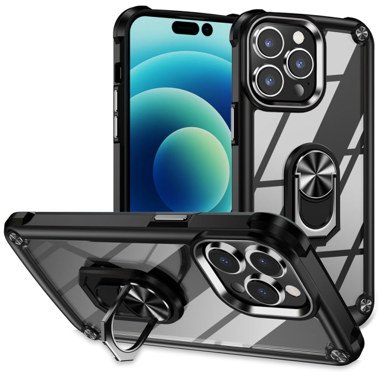 TPU + PC Lens Protection Phone Case with Ring Holder - For iPhone 15 / 15 Pro / 15 Plus