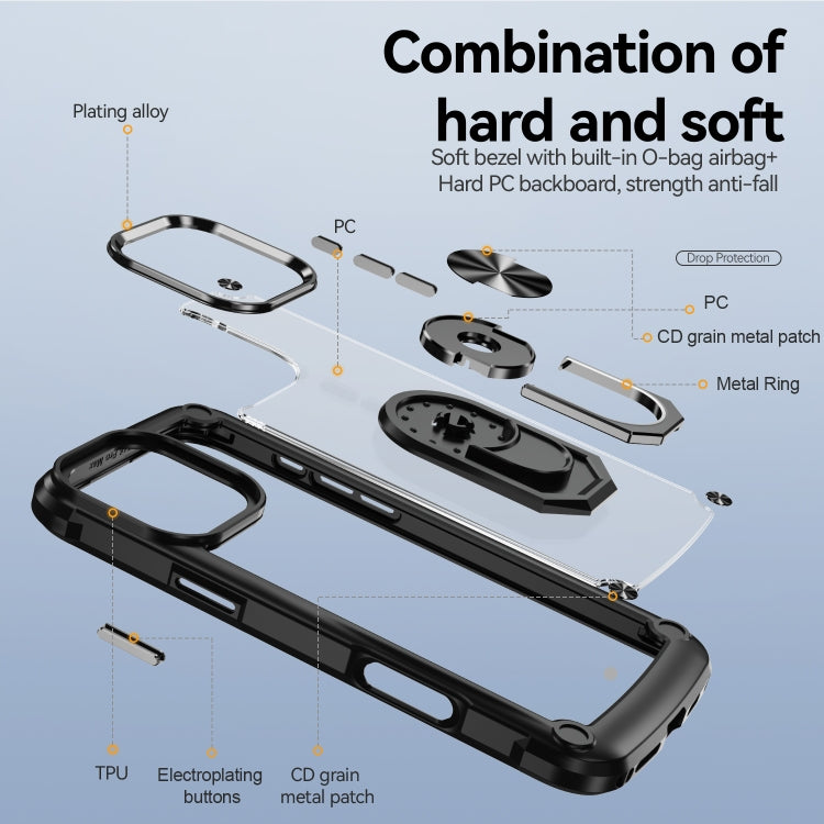 TPU + PC Lens Protection Phone Case with Ring Holder - For iPhone 16 Pro / 16 Plus / 16 / 15 Pro Max