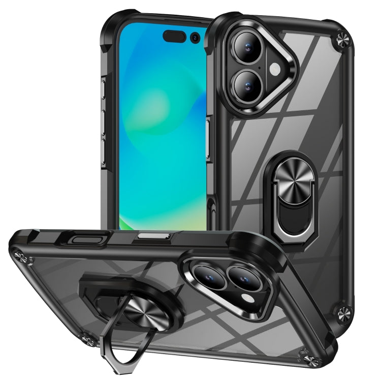 TPU + PC Lens Protection Phone Case with Ring Holder - For iPhone 16 Pro / 16 Plus / 16 / 15 Pro Max