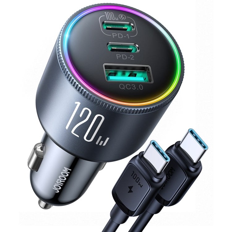 JOYROOM JR-CCN07 120W Dual PD + QC3.0 3-Port In Car Charger - Dark Grey - MosAccessories.co.uk