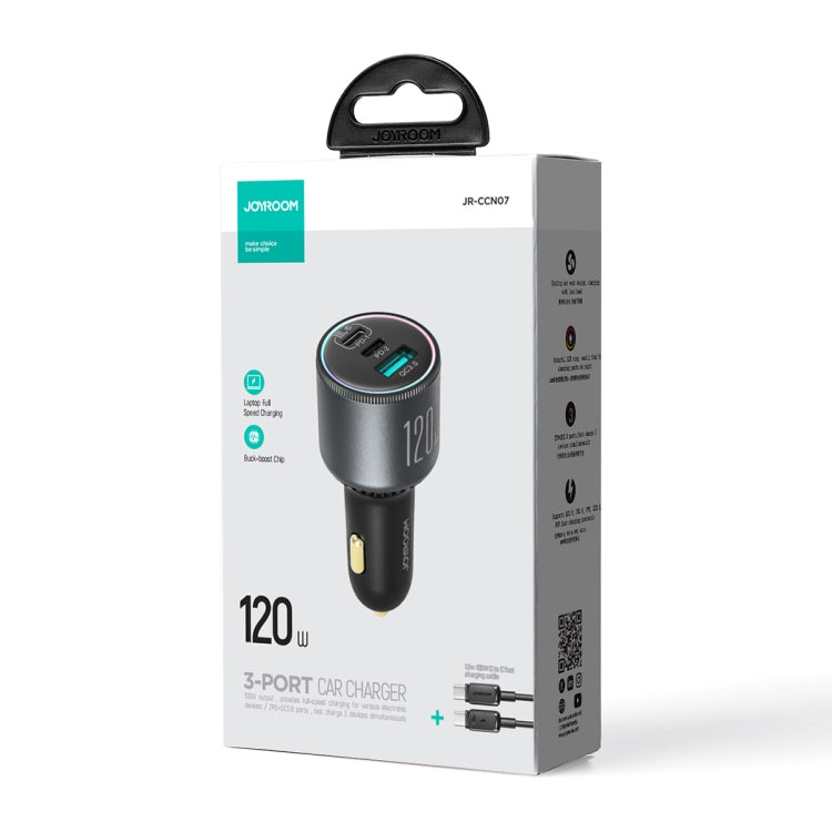 JOYROOM JR-CCN07 120W Dual PD + QC3.0 3-Port In Car Charger - Dark Grey - MosAccessories.co.uk