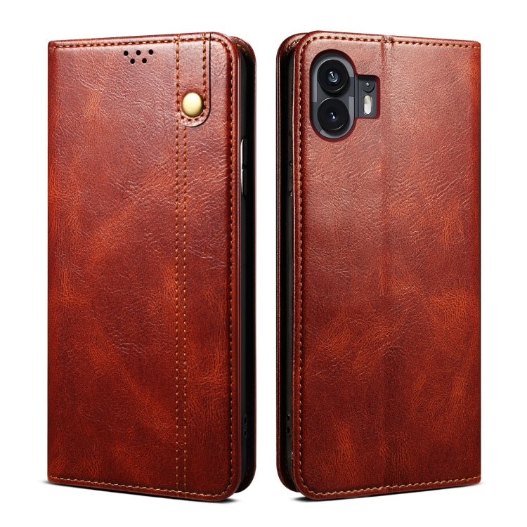 Oil Wax Crazy Horse Texture PU Leather Phone Case - For Nothing Phones