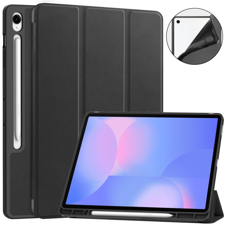 Custer 3-folding Holder TPU Smart PU Leather Tablet Case - For Samsung Galaxy Tab S10 FE+ / A9+