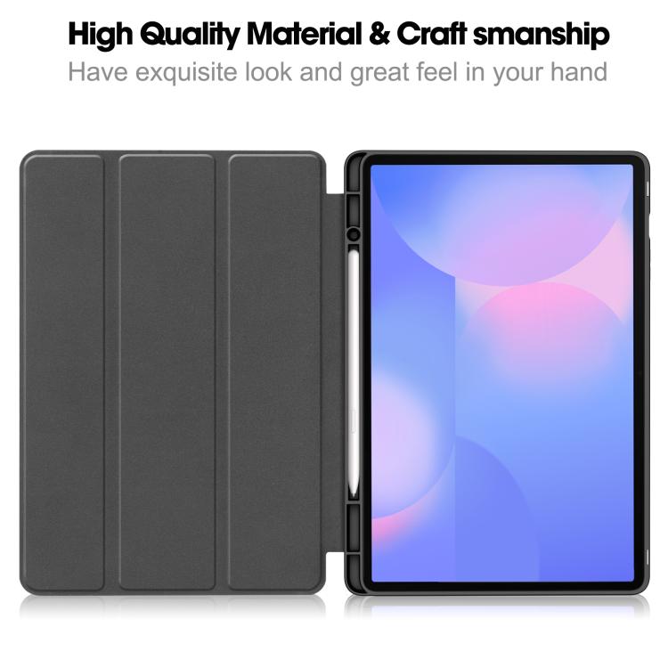 Custer 3-folding Holder TPU Smart PU Leather Tablet Case - For Samsung Galaxy Tab S10 FE+ / A9+