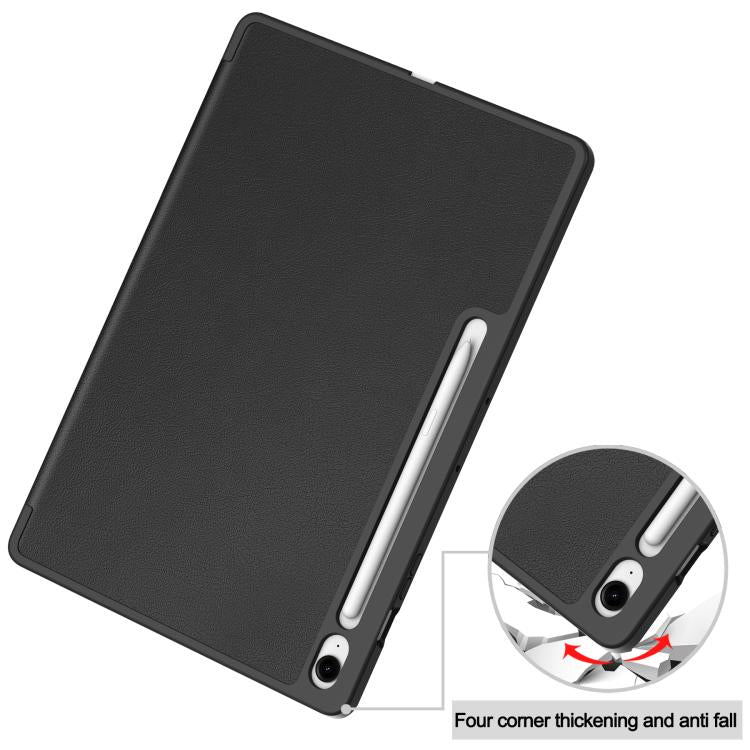 Custer 3-folding Holder TPU Smart PU Leather Tablet Case - For Samsung Galaxy Tab S10 FE+ / A9+