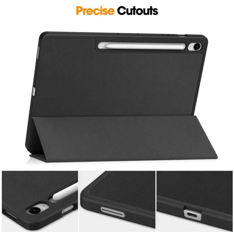 Custer 3-folding Holder TPU Smart PU Leather Tablet Case - For Samsung Galaxy Tab S10 FE+ / A9+
