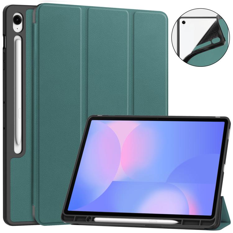 Custer 3-folding Holder TPU Smart PU Leather Tablet Case - For Samsung Galaxy Tab S10 FE+ / A9+