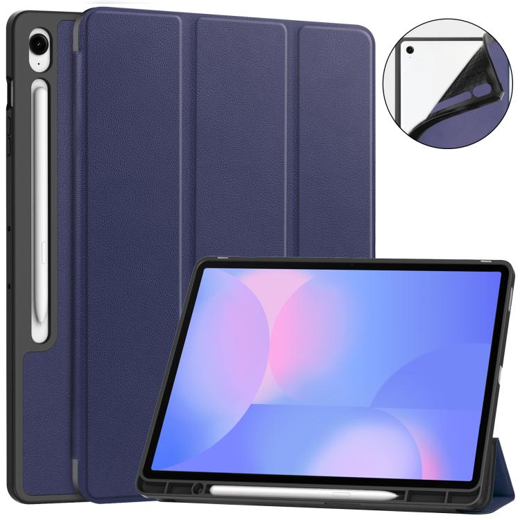 Custer 3-folding Holder TPU Smart PU Leather Tablet Case - For Samsung Galaxy Tab S10 FE+ / A9+