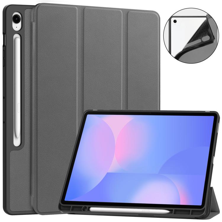 Custer 3-folding Holder TPU Smart PU Leather Tablet Case - For Samsung Galaxy Tab S10 FE+ / A9+