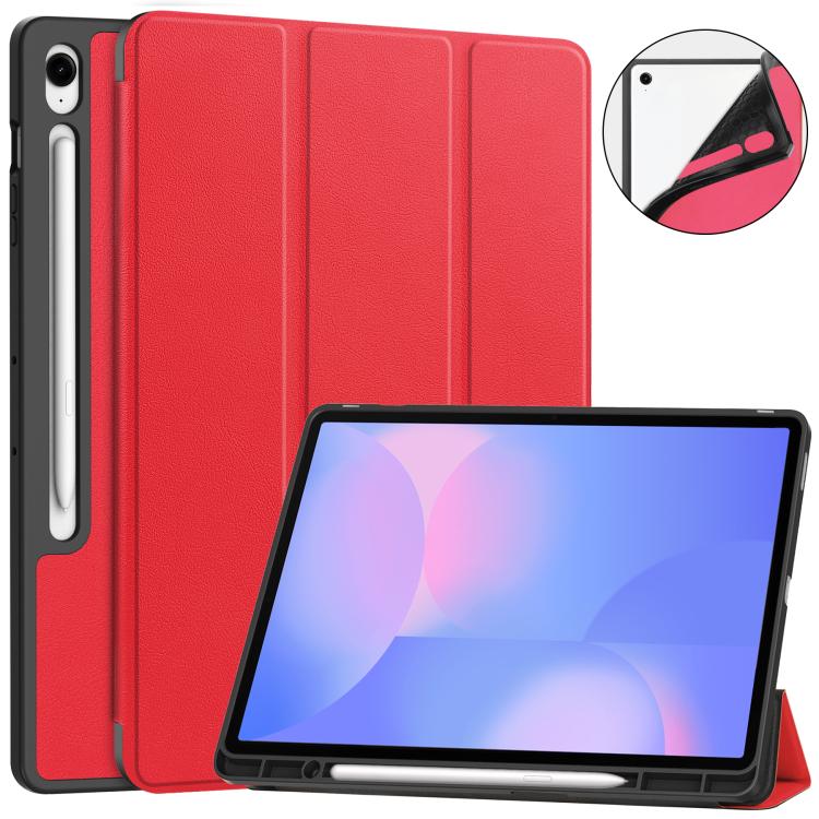 Custer 3-folding Holder TPU Smart PU Leather Tablet Case - For Samsung Galaxy Tab S10 FE+ / A9+