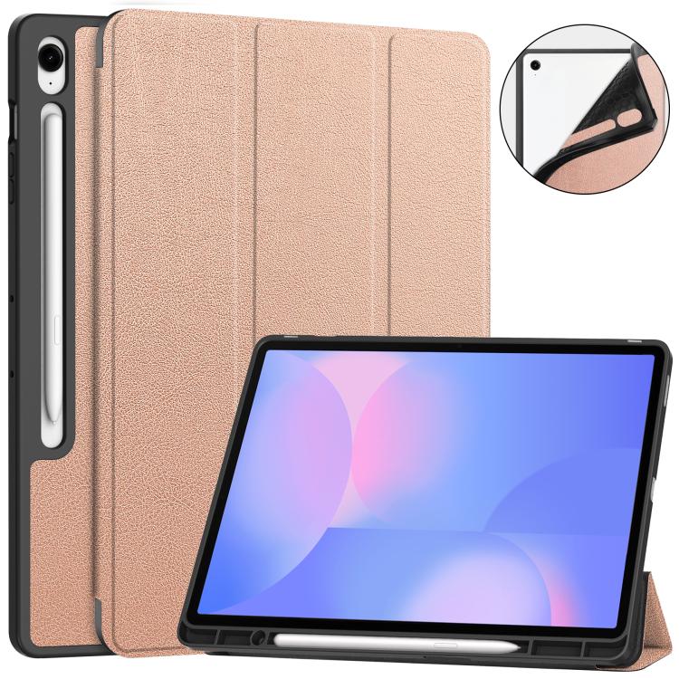 Custer 3-folding Holder TPU Smart PU Leather Tablet Case - For Samsung Galaxy Tab S10 FE+ / A9+