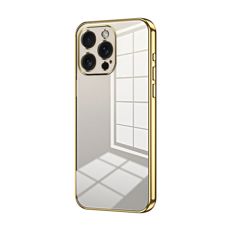 Transparent Plating Fine Hole Phone Case - For iPhone 15 / 14 and 13 Series (Gold) - Mos Accessories