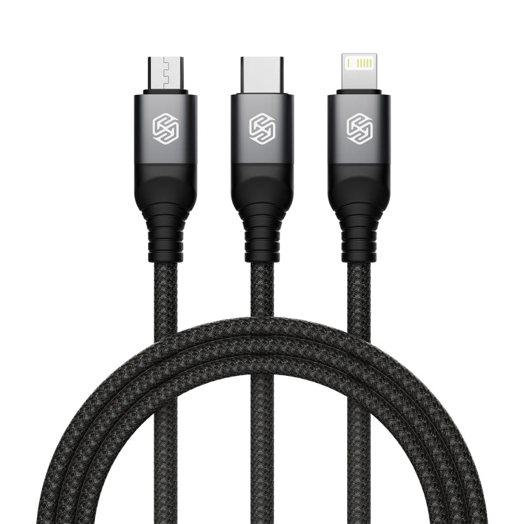 Nillkin Swift Pro 3 in 1 USB to 8 Pin + USB-C + Micro USB Fast Charging Cable - Black - MosAccessories.co.uk