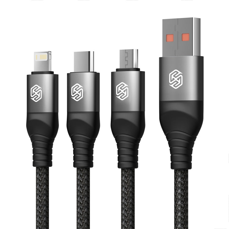 Nillkin Swift Pro 3 in 1 USB to 8 Pin + USB-C + Micro USB Fast Charging Cable - Black - MosAccessories.co.uk