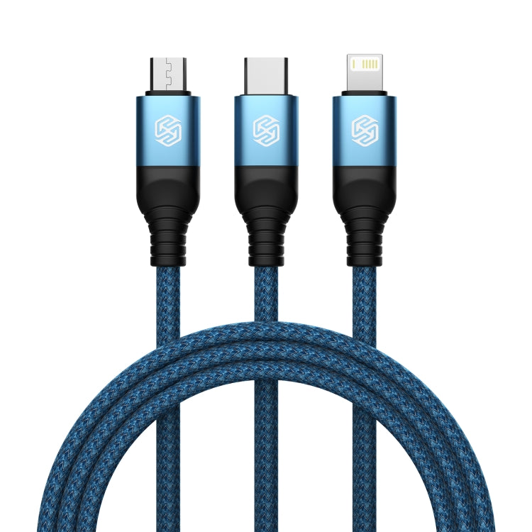 Nillkin Swift Pro 3 in 1 USB to 8 Pin + USB-C + Micro USB Fast Charging Cable - Blue - MosAccessories.co.uk