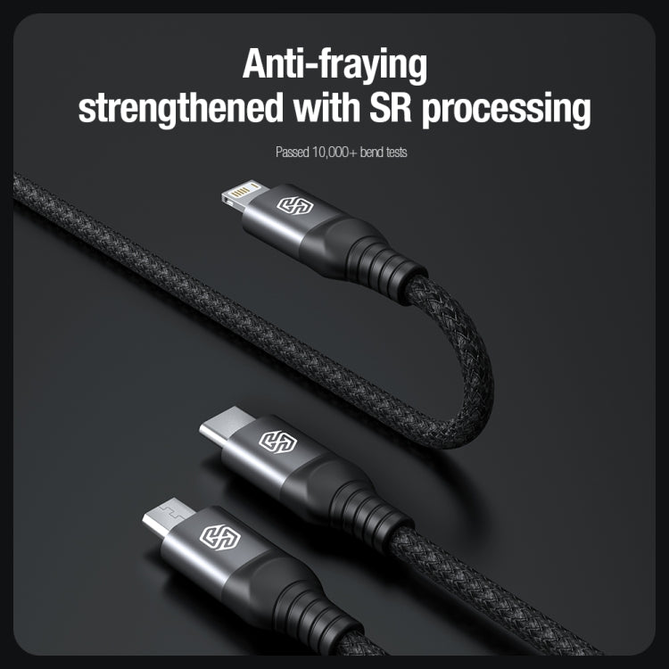 Nillkin Swift Pro 3 in 1 USB to 8 Pin + USB-C + Micro USB Fast Charging Cable - Black - MosAccessories.co.uk