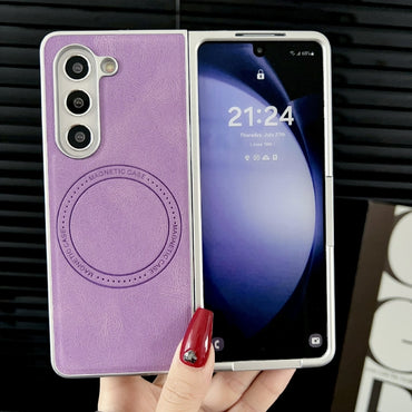 Skin Feel PU Leather Texture MagSafe Pearlescent Paint Phone Case - For Samsung Galaxy Z Fold5 - MosAccessories.co.uk
