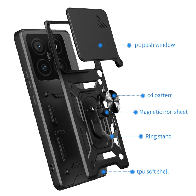 Sliding Camera Cover Design TPU Hybrid PC Phone Case - For Xiaomi 14T 5G / Poco F6 / Poco F6 Pro